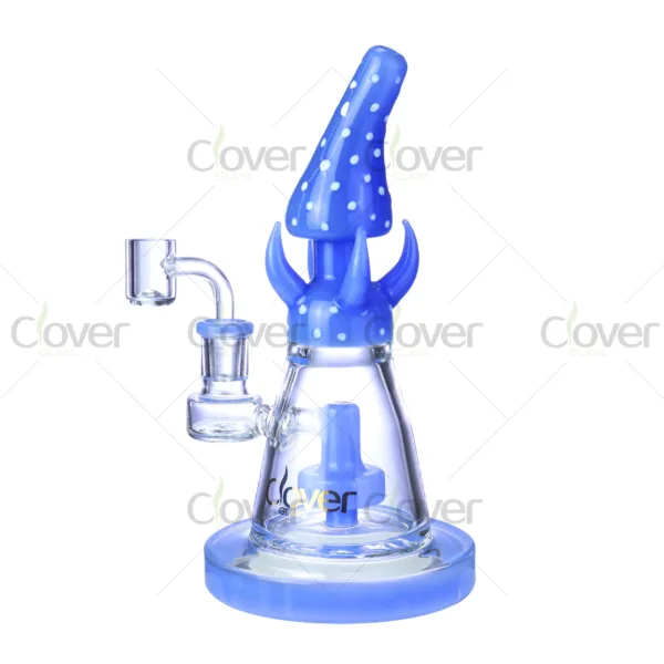 Clover Glass mushroom cap dab rig in cobalt blue, amber and mint, creative borosilicate glass water pipe with quartz banger, wholesale smoking accessory