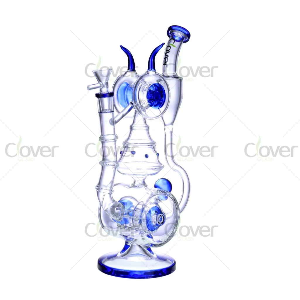 13” Horned Double Recycler Glass Bong – Twin Loop Vortex Design, 5mm Thick | CloverGlass