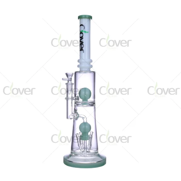 Clover Glass double ball bongs with tree percolator system and frosted mouthpiece, durable borosilicate glass water pipes