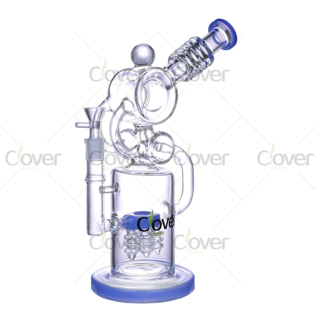 11.8" Cyclone Recycler Rig with Barrel Perc & 14mm Joint – 5mm Thick Glass - Clover Glass