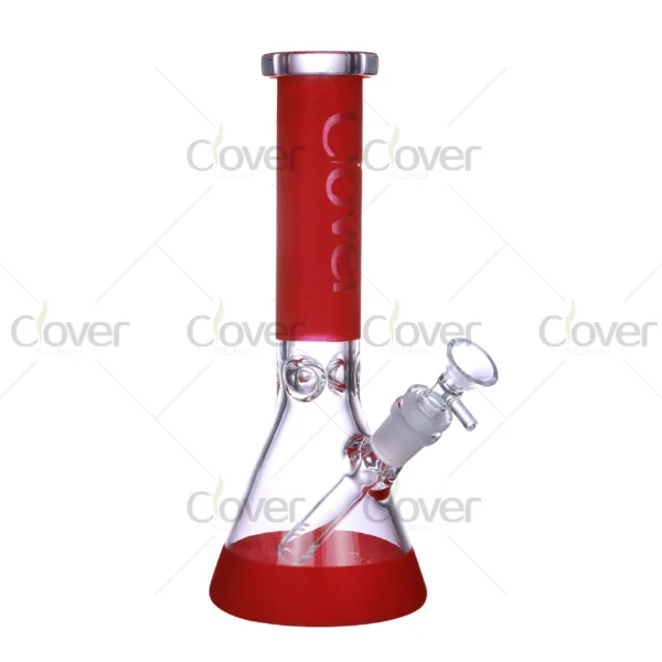 CloverGlass wholesale colored beaker bong with frosted logo, thick glass water pipe bulk supply for smoking shops and distributors