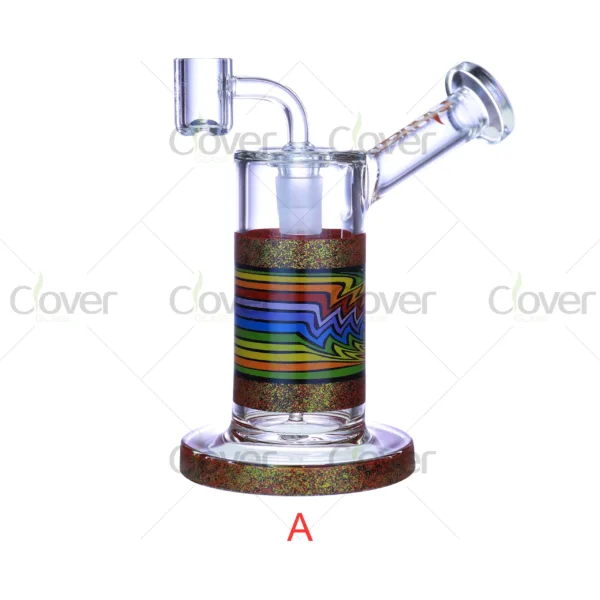 CloverGlass beaker bong wholesale with colorful decal design and gift packaging, durable borosilicate glass water pipe for smoking accessories distributors and bulk buyers.