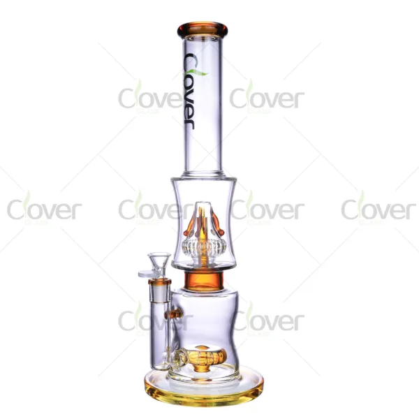 Clover Glass double perc bong, high-end borosilicate water pipe featuring dual flower percolators for smooth filtration