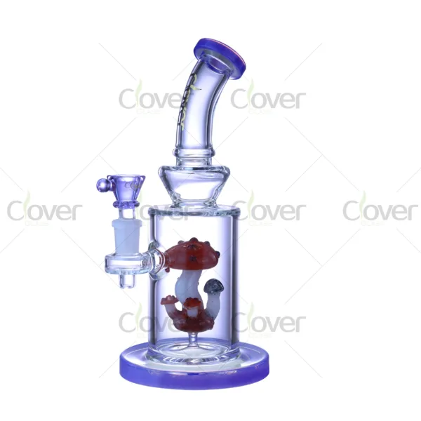 Colorful mushroom themed glass bong with percolator – unique water pipe design by Clover Glass for smooth smoking