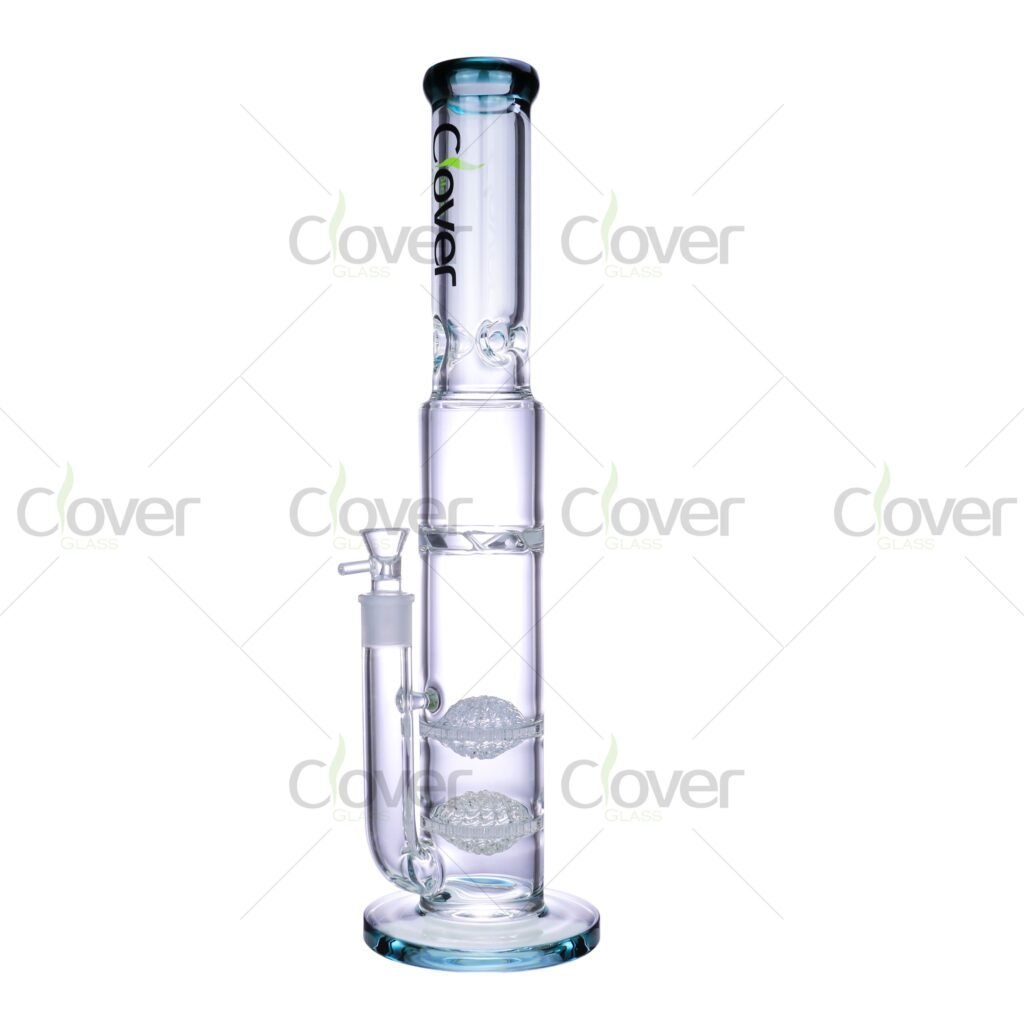 17.2" Double Honeycomb Perc Straight Tube Bong with 14mm Joint – 5mm Thick - Clover Glass