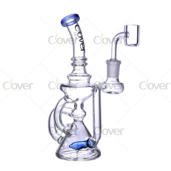 Clover Glass borosilicate recycler dab rig with quartz banger, Klein-style oil rig for concentrate use in multiple colors