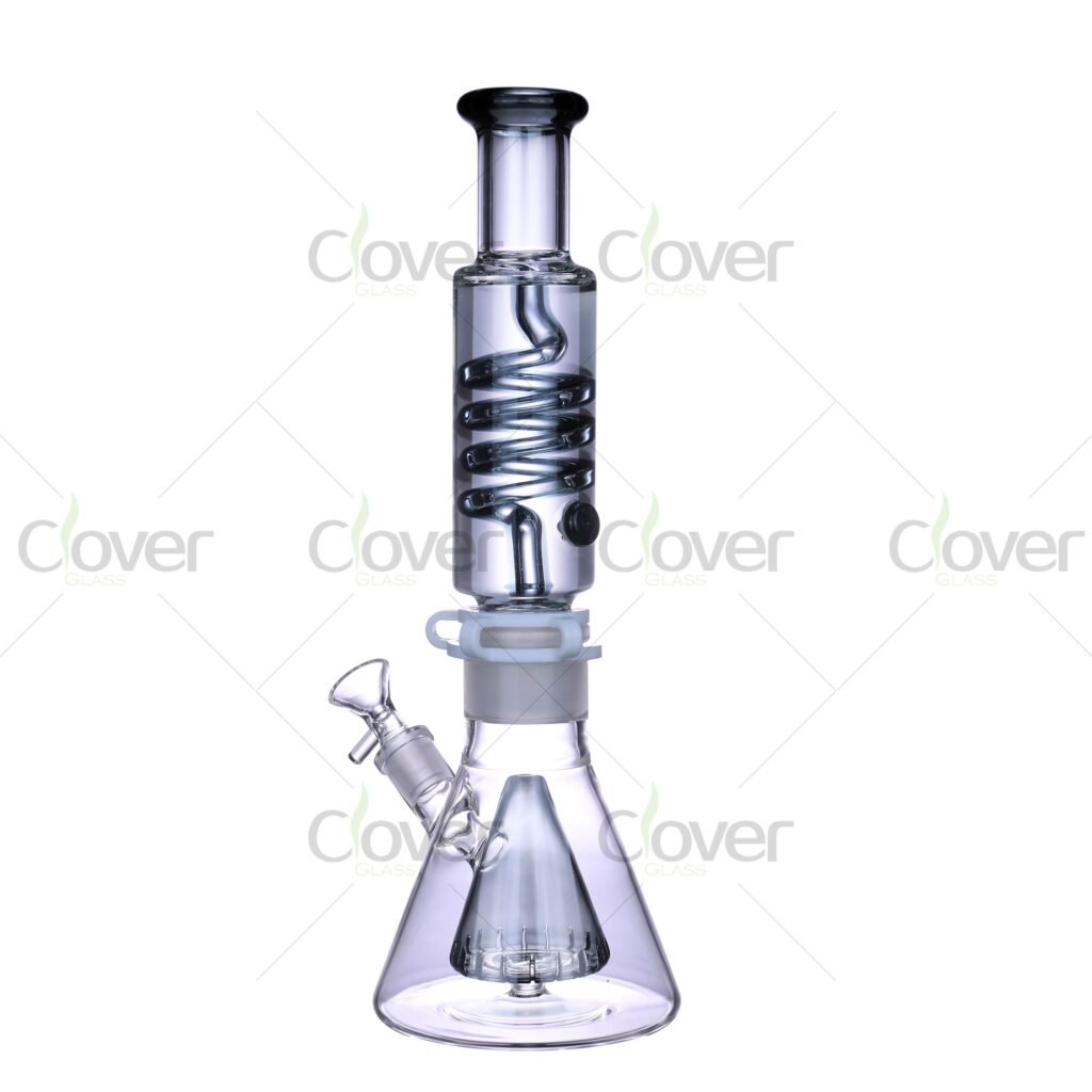 12.6" Glycerin Coil Beaker Bong with Barrel Perc & 14mm Joint – 5mm Glass - Clover Glass