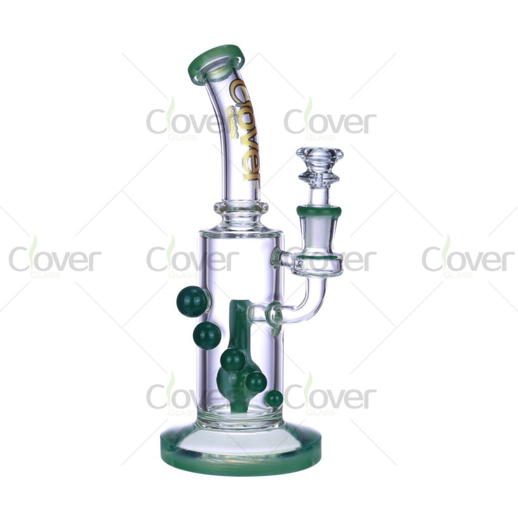 9.5” Inline Perc Glass Bong – Bubble Accent, Angled Neck, 5mm Thick | CloverGlass