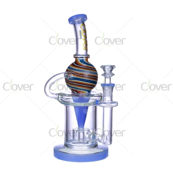 Clover Glass ball-shaped recycler bong with spiral color accents and thick glass base, premium smoking accessory for wholesale