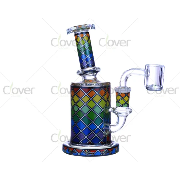 Clover Glass mosaic pattern oil rig, premium borosilicate dab rig with colorful geometric glass design