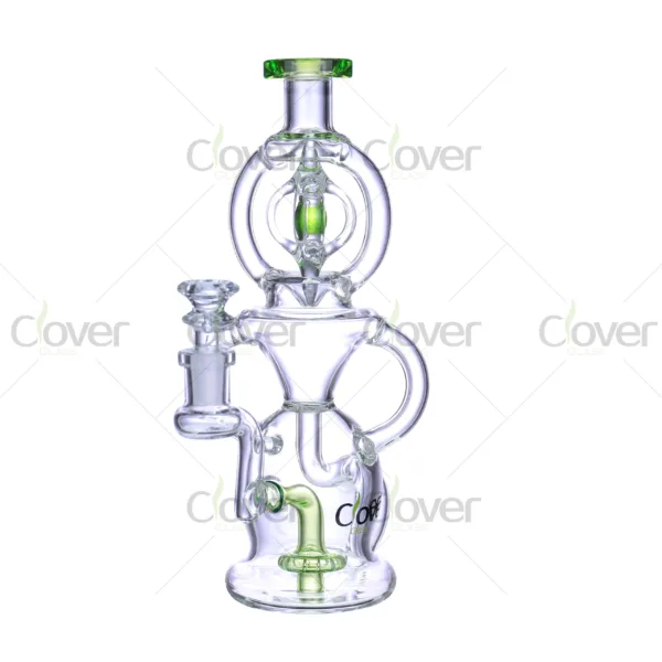 CloverGlass wholesale recycler bong with spiral chamber and thick borosilicate glass, bulk smoking water pipe for headshop supply