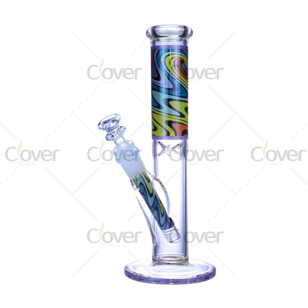 Clover Glass Swirl Straight Tube Pipe – 9.84" Height, 14mm Joint, 5mm Thick, Color Neck Design