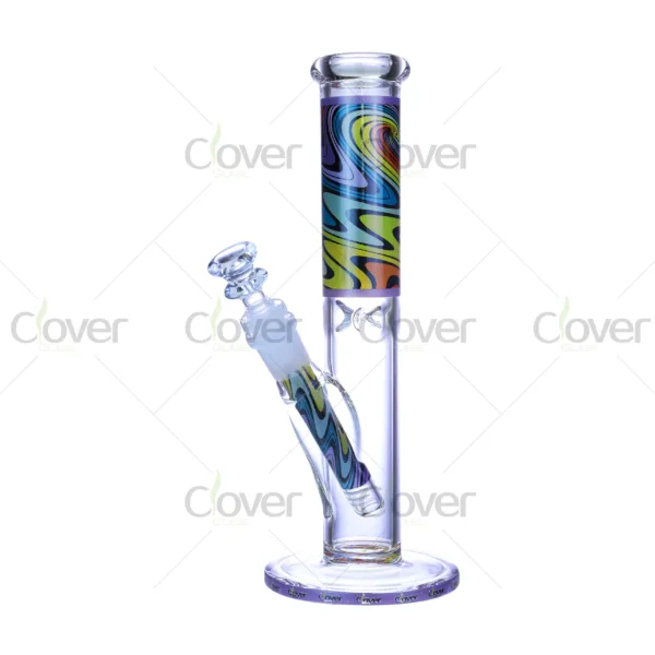 Colorful straight glass water pipes with swirl pattern neck and ice catcher, made of durable borosilicate glass for smooth smoking.