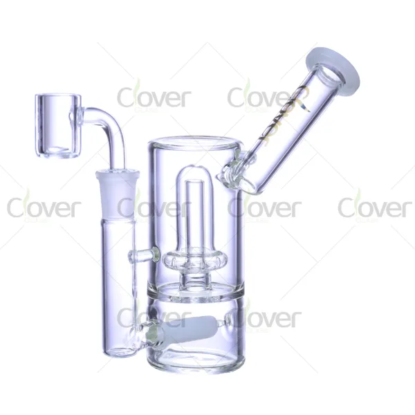 Clover Glass scientific recycler bong, compact borosilicate dab rig with showerhead percolator