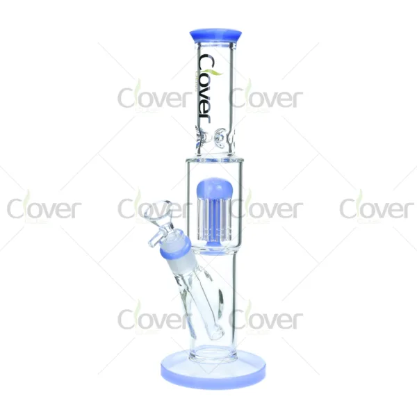 CloverGlass wholesale straight tube bong with tree perc filtration, thick borosilicate glass water pipe for bulk smoke shop supply