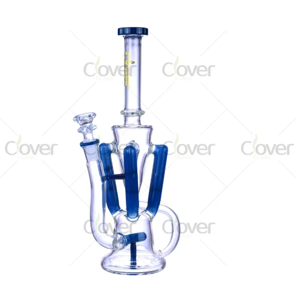Recycler glass bong with colorful spiral arm design, durable water pipe by Clover Glass for smooth filtration and cool hits