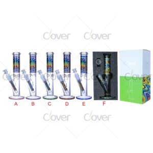CloverGlass beaker bong wholesale with colorful decal design and gift packaging, durable borosilicate glass water pipe for smoking accessories distributors and bulk buyers.