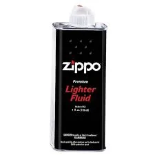 Black Zippo Premium Lighter Fluid 4 fl. oz. can with white dispenser cap.