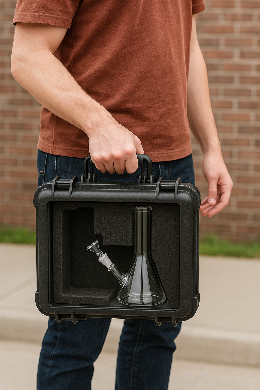 carrying travel case outdoors