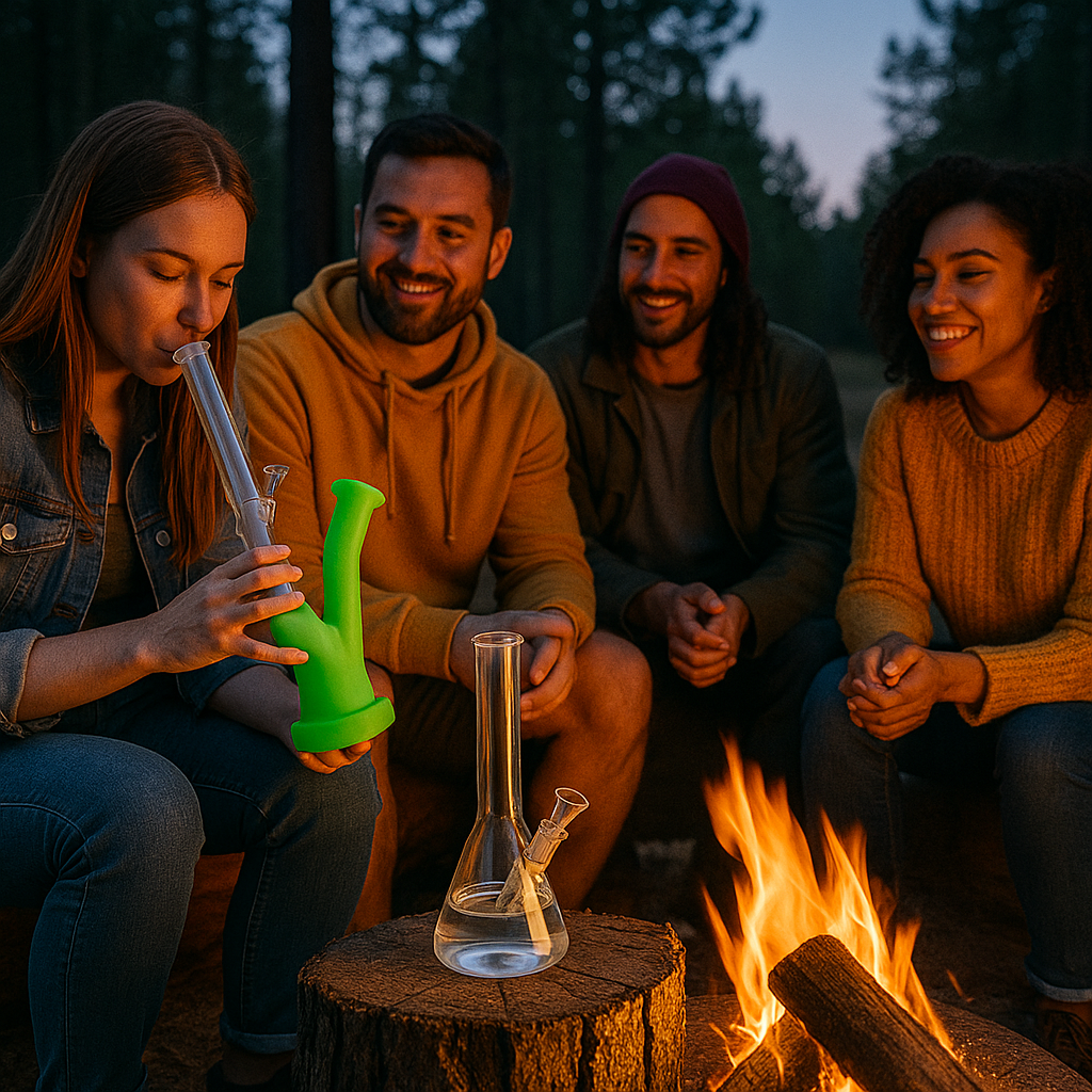 campfire friends using bongs