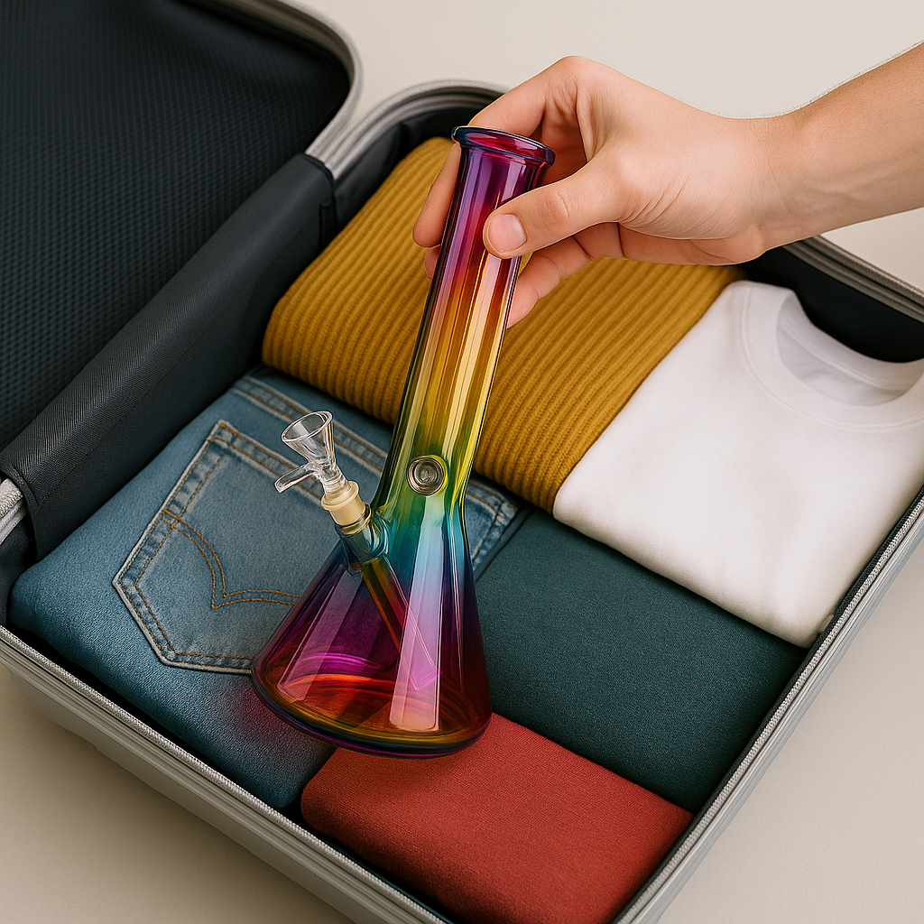 clean glass bong in suitcase