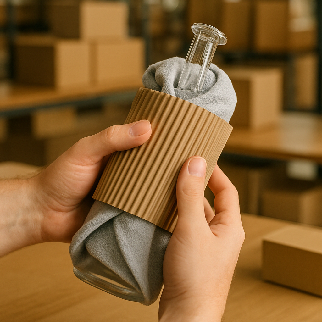 cardboard sleeve over glass