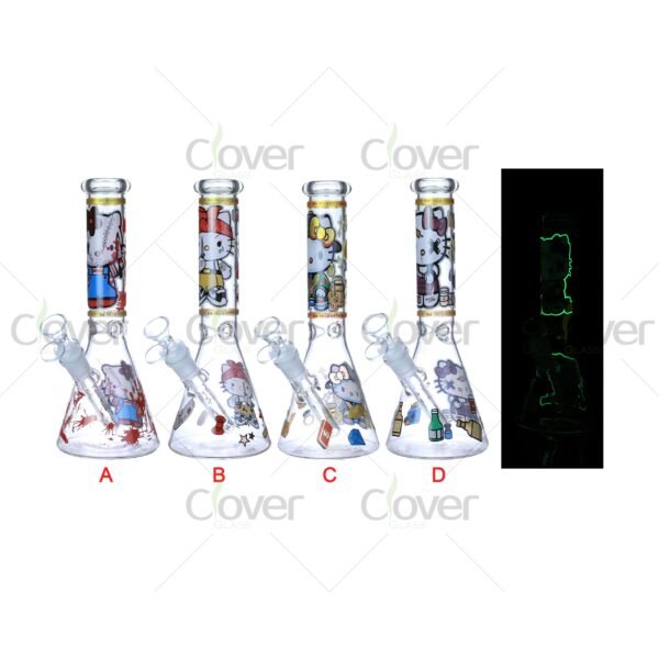 Cheap beaker bong with colorful decal designs, durable borosilicate glass for smooth hits.