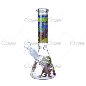 Cheap beaker bong with colorful decal designs, durable borosilicate glass for smooth hits.