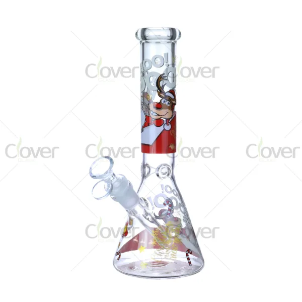 Cheap beaker bong with colorful decal designs, durable borosilicate glass for smooth hits.