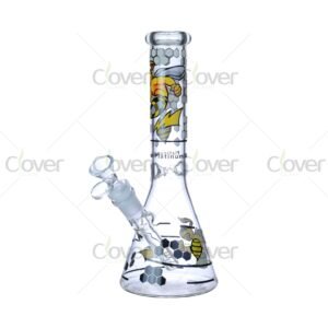 Cheap beaker bong with colorful decal designs, durable borosilicate glass for smooth hits.