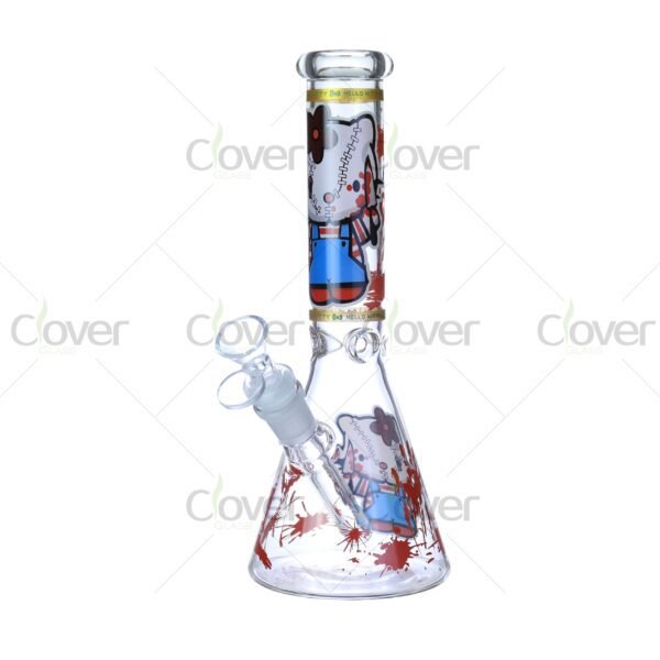 Cheap beaker bong with colorful decal designs, durable borosilicate glass for smooth hits.