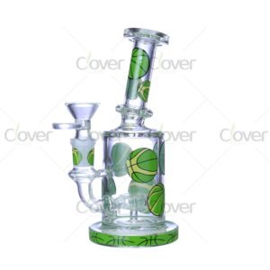 Cheap beaker bong with colorful decal designs, durable borosilicate glass for smooth hits.
