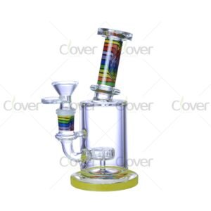 Cheap beaker bong with colorful decal designs, durable borosilicate glass for smooth hits.