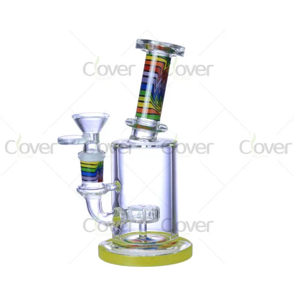 Cheap beaker bong with colorful decal designs, durable borosilicate glass for smooth hits.