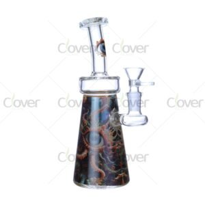 Cheap beaker bong with colorful decal designs, durable borosilicate glass for smooth hits.