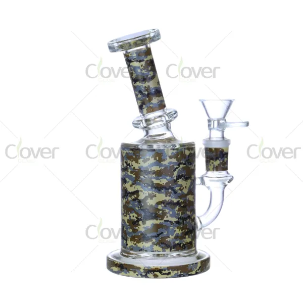 Cheap beaker bong with colorful decal designs, durable borosilicate glass for smooth hits.