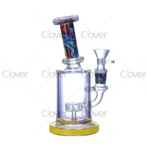 Cheap beaker bong with colorful decal designs, durable borosilicate glass for smooth hits.