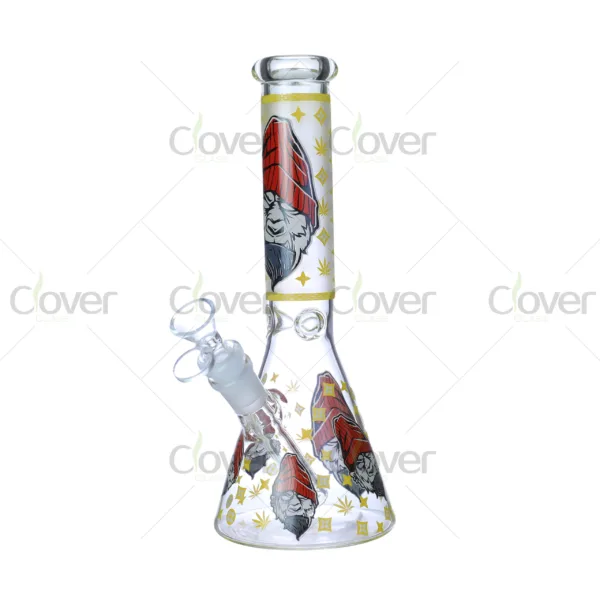 Cheap beaker bong with colorful decal designs, durable borosilicate glass for smooth hits.