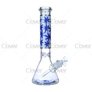 Cheap beaker bong with colorful decal designs, durable borosilicate glass for smooth hits.