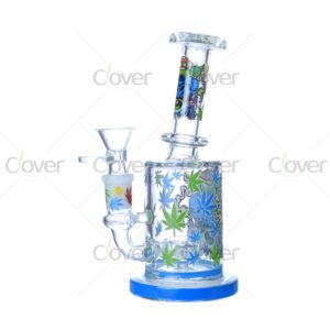 Cheap beaker bong with colorful decal designs, durable borosilicate glass for smooth hits.