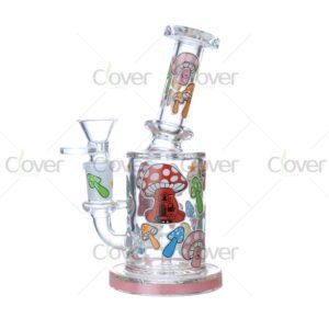 Cheap beaker bong with colorful decal designs, durable borosilicate glass for smooth hits.