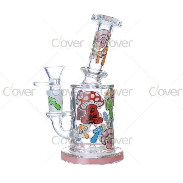 Cheap beaker bong with colorful decal designs, durable borosilicate glass for smooth hits.