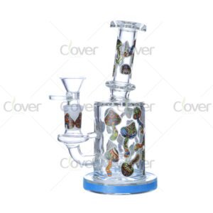 Cheap beaker bong with colorful decal designs, durable borosilicate glass for smooth hits.