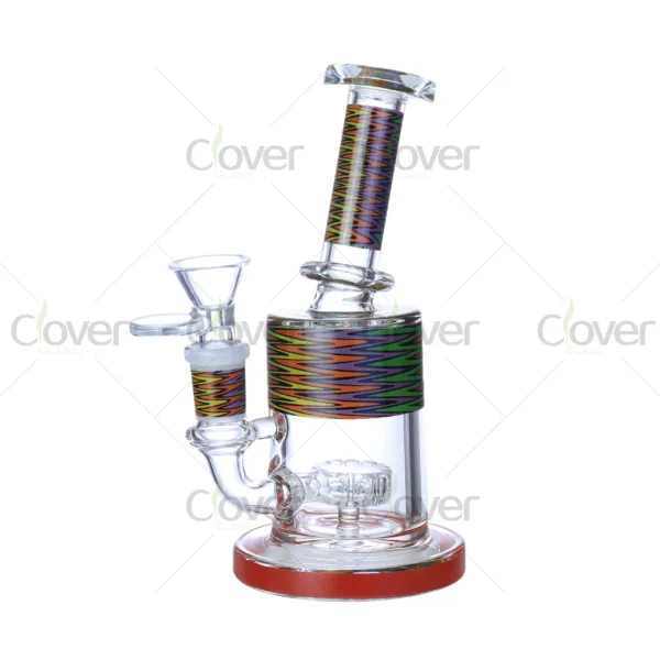 Cheap beaker bong with colorful decal designs, durable borosilicate glass for smooth hits.