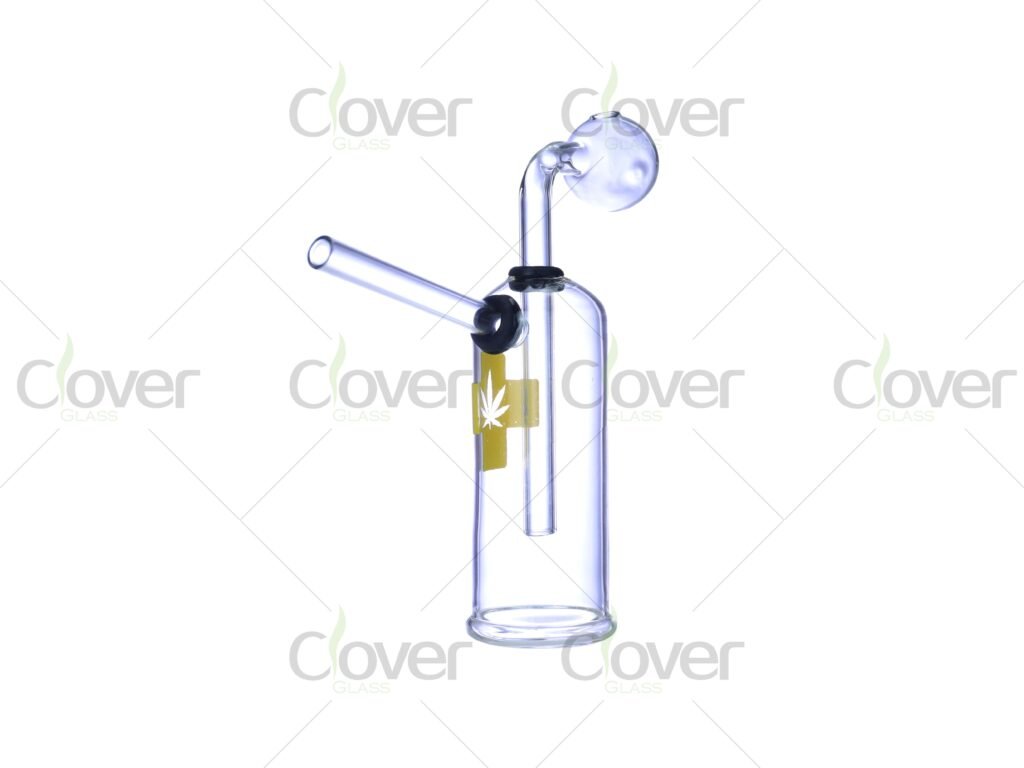 Medical Cross Glass Oil Burner Pipe | Clear Borosilicate with Cannabis Leaf Print