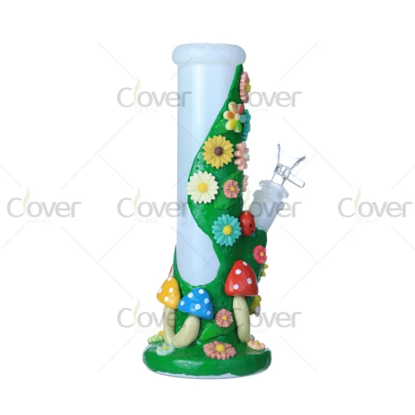 CloverGlass cartoon bong with 3D mushroom and flower design, handmade creative glass water pipe for smoking, wholesale novelty glass bongs bulk supply