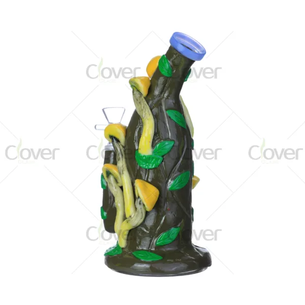 CloverGlass vine and mushroom themed bong, handmade borosilicate glass water pipe with 3D jungle design, ideal for wholesale buyers