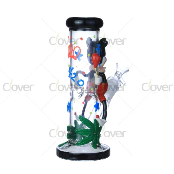 CloverGlass glow in the dark cartoon bong with 3D leaf and character design, durable borosilicate glass water pipe for wholesale bulk orders.