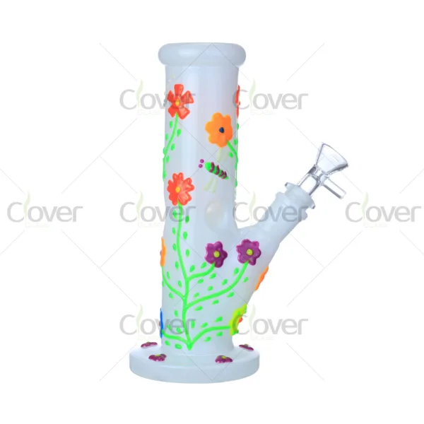 Glow in the Dark Floral Glass Bong with Colorful Flowers and Bees