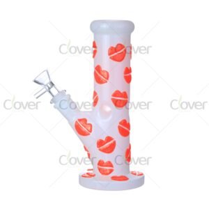 White Glow in the Dark Glass Bong with Red Lips Design